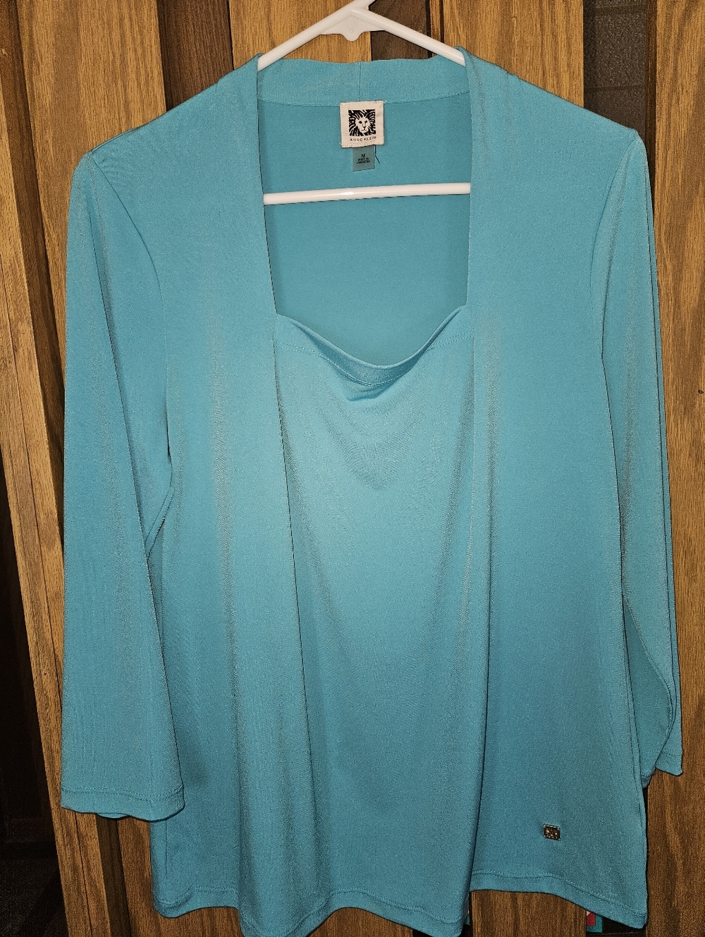 Anne Klein Sz M Turquoise Drape Neck Top
